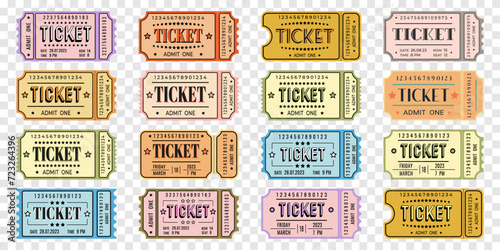 Set of vintage retro admit one tickets, vector.