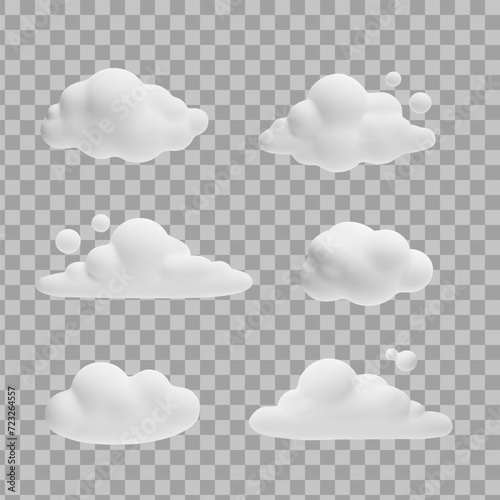 Set of different plasticine clouds 3D style, vector illustration
