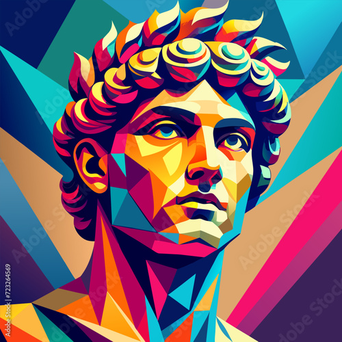 Portrait Sculpture of an abstract Greek philosopher in a polygonal style. Vector EPS 10