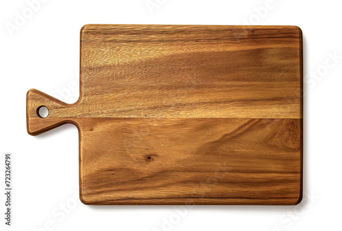 Wooden cutting board. Isolated on white transparent background. Flat lay top view 
