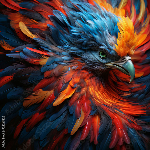 Bird with bright multicolored feathers. Ai art. © Natalia