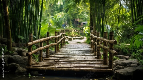 Wooden bridge in bamboo forest