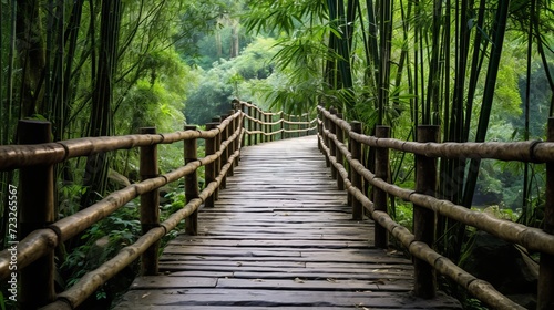Wooden bridge in bamboo forest
