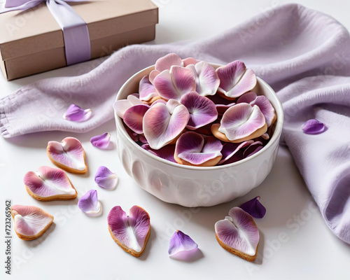 Romantic Valentine's Day Gift with Rose Petals and Homemade Baked Treats Gen AI