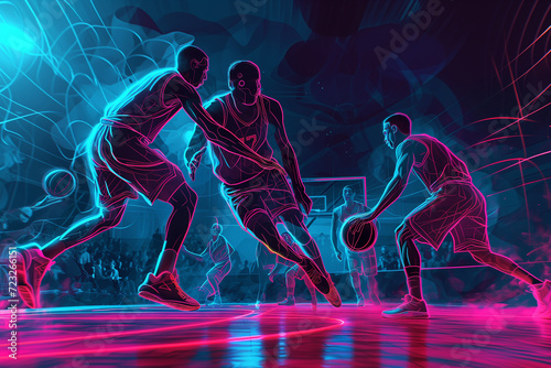 Abstract neon colored illustration of basketball game