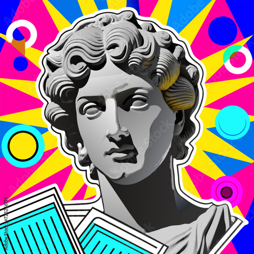 Statue of Apollo on abstract background. Pop art Psychedelic style. Vector illustration EPS 10