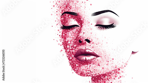 Illustration of woman s face with dots isolated on white background with copy space. International women s day on March 8 concept