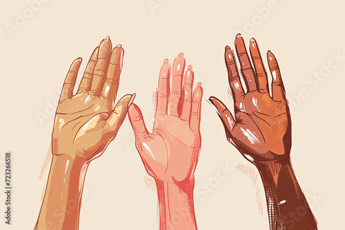 Illustration of a woman's hands shows power of women's rights isolated on beige background with copy space. International women's day on March 8 concept