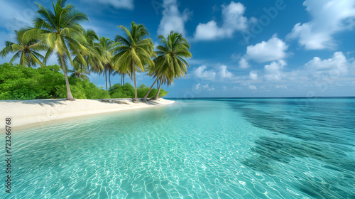 Tropical paradise with clear turquoise water and palm trees