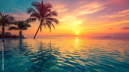 Outdoor luxury sunset over infinity pool swimming © Anna