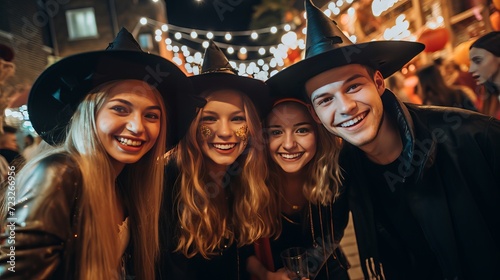 Young people at costumes party