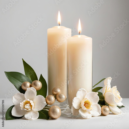 Romantic Valentine's Day Gift - Scented Candles and Floral Arrangements in Subdued Lighting Gen AI