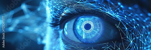 AI vision and retinal scanning concept in blue photo