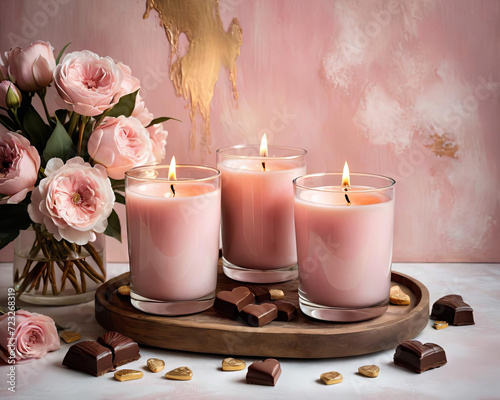 Romantic Valentine's Day Gift - Scented candles and chocolate fondue in a wholesome and comforting ambiance Gen AI photo
