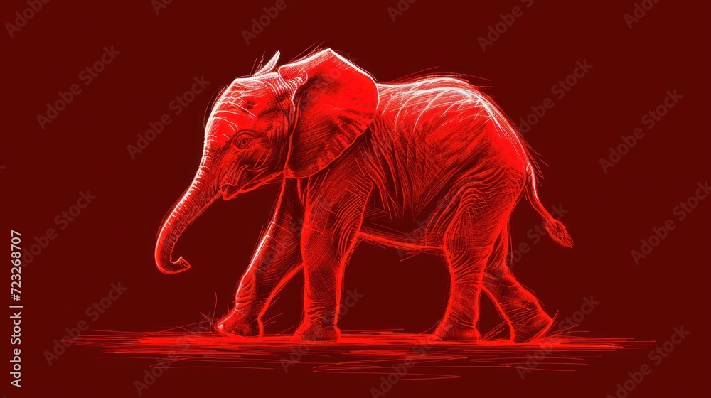 a red picture of an elephant on a black background with a red ...