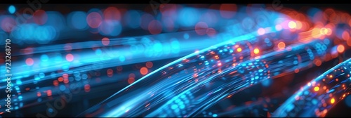 Glowing fiber optic broadband cables carrying internet data photo