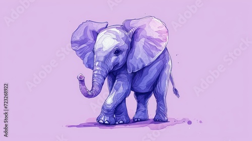  a painting of a baby elephant standing on a pink ground with its trunk in the air and it's trunk in the air as if it's trunk.