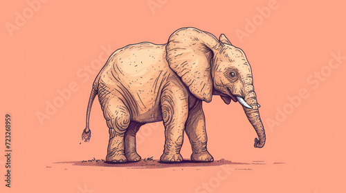  a drawing of an elephant with tusks and tusks on it's back legs and tusks on it's back legs, standing on a pink background.