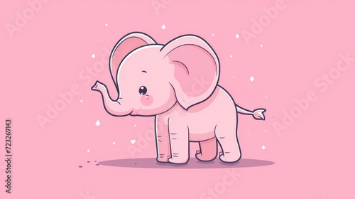  a small pink elephant standing on top of a pink floor next to a pink wall and a pink floor with white dots on the floor and a light pink background.