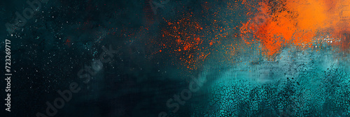 A blend of reality and dream in a surreal teal, orange, and black gradient with a pixelated grainy texture, perfect for a modern and abstract design.