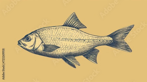  a black and white drawing of a fish on a yellow background with a black and white line drawing of a fish on a yellow background with a black and white line.