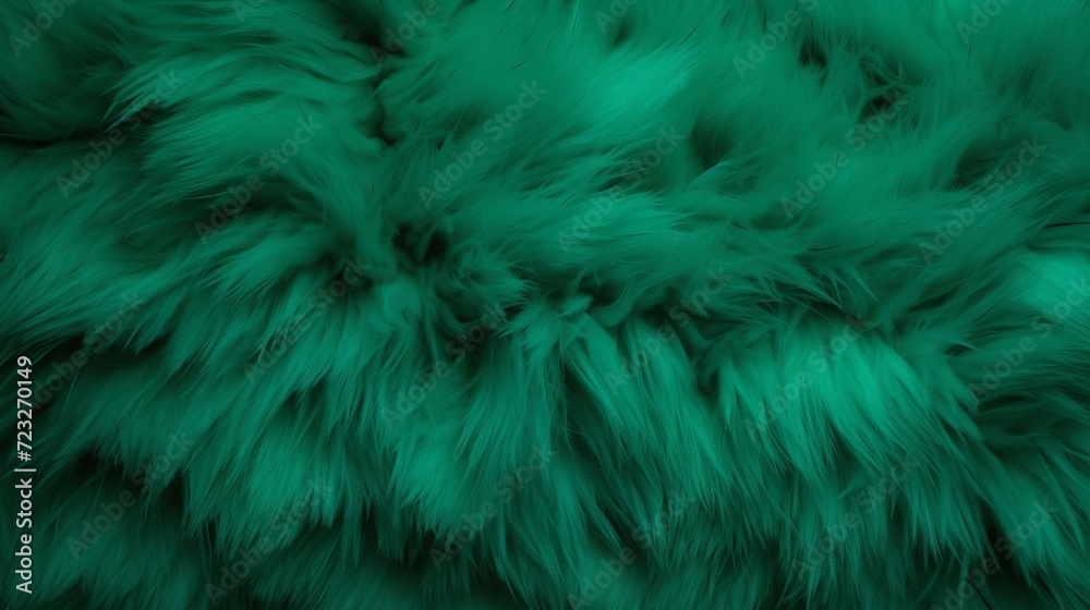 Obraz premium flat green fur carpet rug background, copy space, 16:9