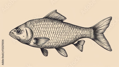  a black and white drawing of a fish on a beige background with a black and white line drawing of a fish on the bottom of the image is a black and white line.