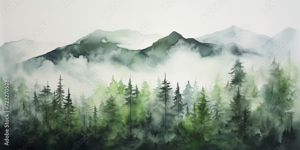 Misty morning in wooden mountains