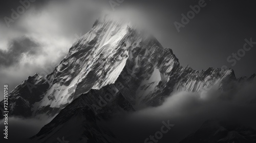 High mountains gleaming under the cloudy sky