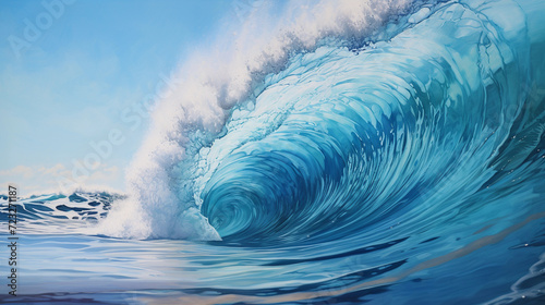 A painting of a wave that is blue. Azure Elegance Painting the Essence of Waves 