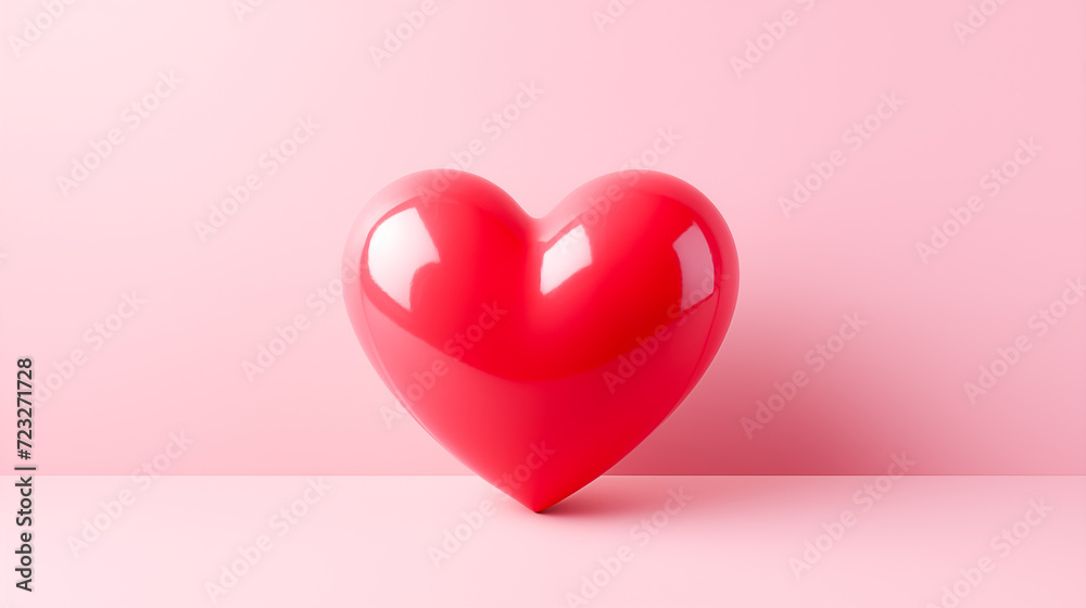 Red heart shape on pink background. Valentine's Day celebration. Anniversary, Valentine's Day, Mother's day. Symbol of love