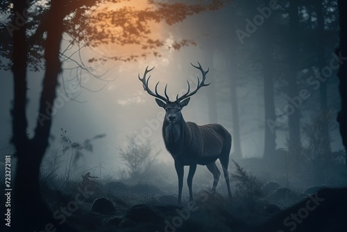 deer in the night foggy forest among the trees © Маргарита Вайс