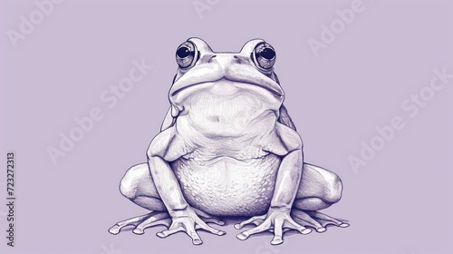  a drawing of a frog sitting on top of a purple background with a black outline on the bottom of the frog's body and the frog's head.