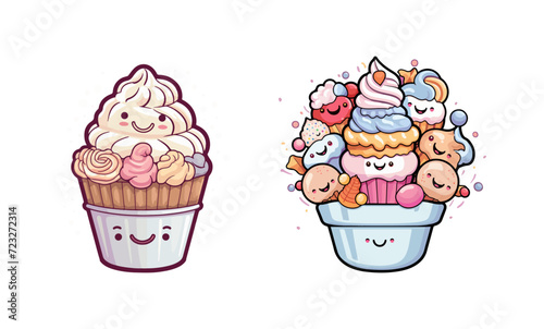 ice cream cartoon character vector illustration, cute kawaii style