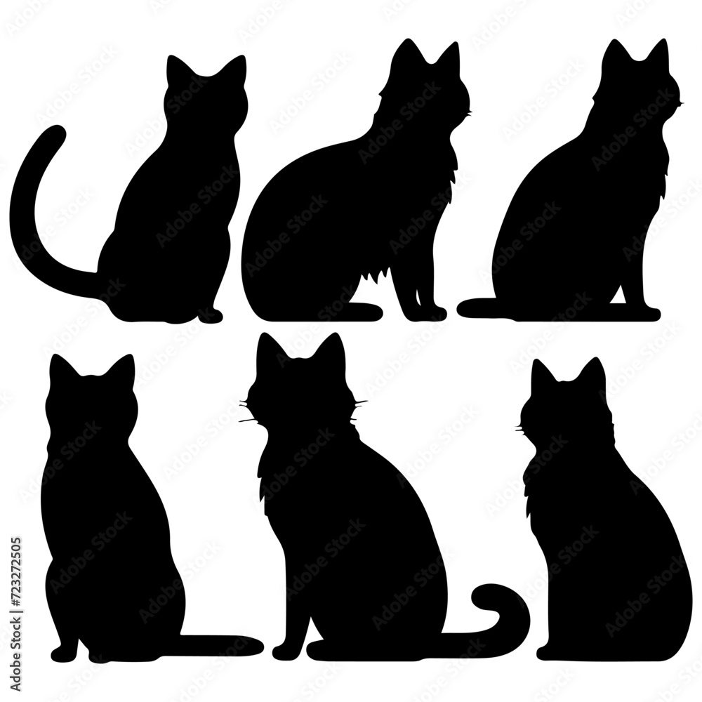 Vector set of cat silhouette. Beauty Cleo cat hand drawing animals set and vector illustration