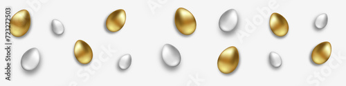 Set of vector golden and silver eggs on an isolated background. Easter eggs in silver and gold. Vector eggs EPS 10