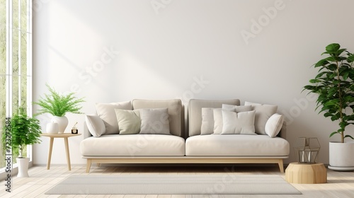 Light modern interior with sofa indoors