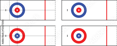Curling Ice Rink or Sheet Clipart Set - Red and Blue Colors