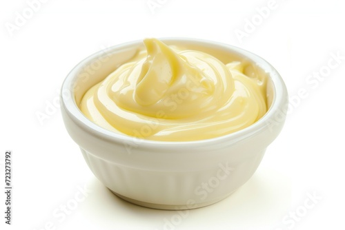 Cheese sauce cup isolated on white made of ceramic