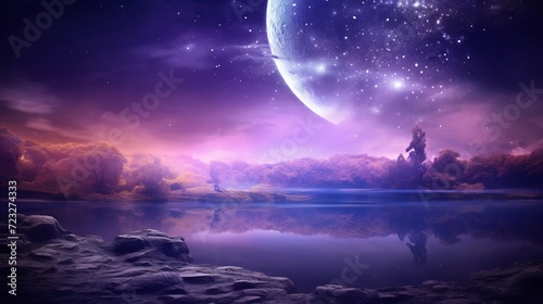 Magical and mystical landscape wallpaper in purple tones © Shabnam