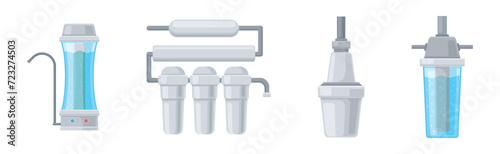 Water Filtration with Home Systems and Facility Vector Set