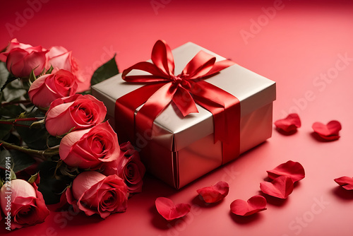 Red roses with red gift box for special days celebration