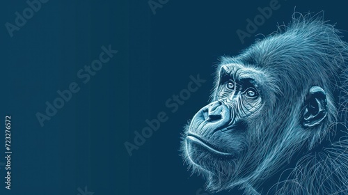  a close up of a monkey's face on a blue background
