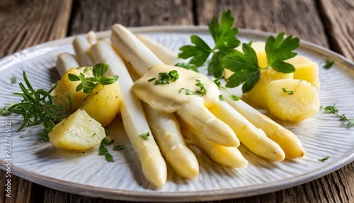 Weißer Spargel mit Sauce hollandaise und Kartoffeln  photo