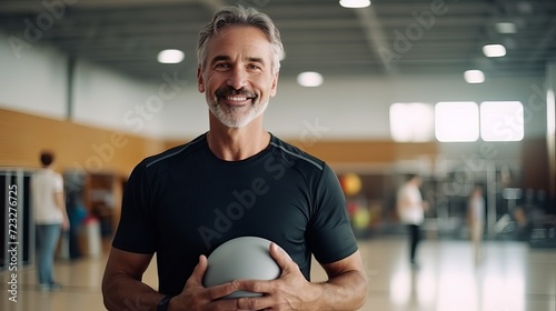 Medium shot gym teacher holding ball photo