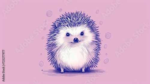  a drawing of a small hedgehog sitting on a pink surface with bubbles coming out of it's eyes and a pink background behind it is a pink background.