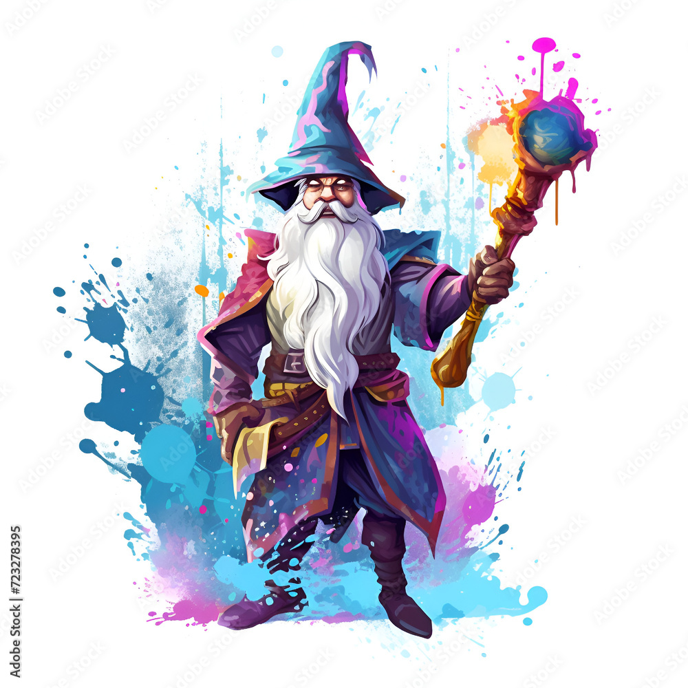 Fototapeta premium Beautiful Wizard Watercolor Clipart, Perfect Design for Your Project and Creations, Ai Generative