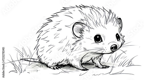  a black and white drawing of a porcupine sitting on the ground with its head turned to look like it's coming out of a hole in the ground.