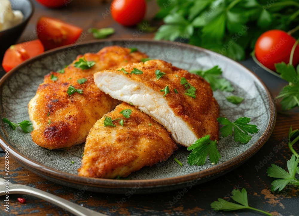 Chicken fillet cutlet plated Chicken fillet cutlet plated