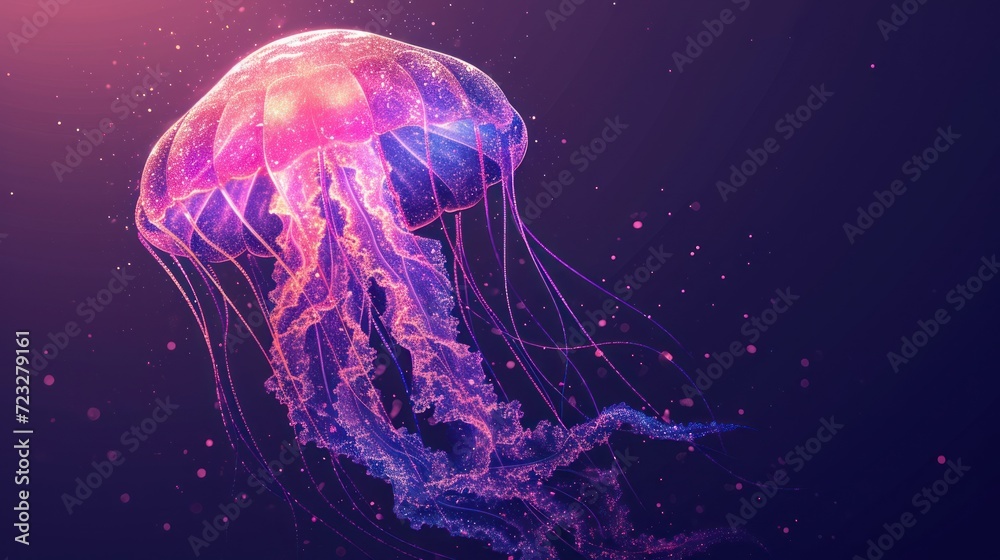 Fototapeta premium a close up of a jellyfish on a purple background with a blurry image of a jellyfish in the bottom right corner of the frame and bottom half of the image.